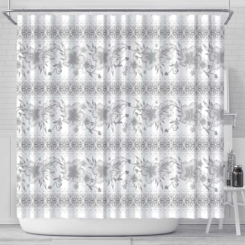 Samoa White Sunday Shower Curtain Samoan Tapa White Hibiscus LT05 - Polynesian Pride
