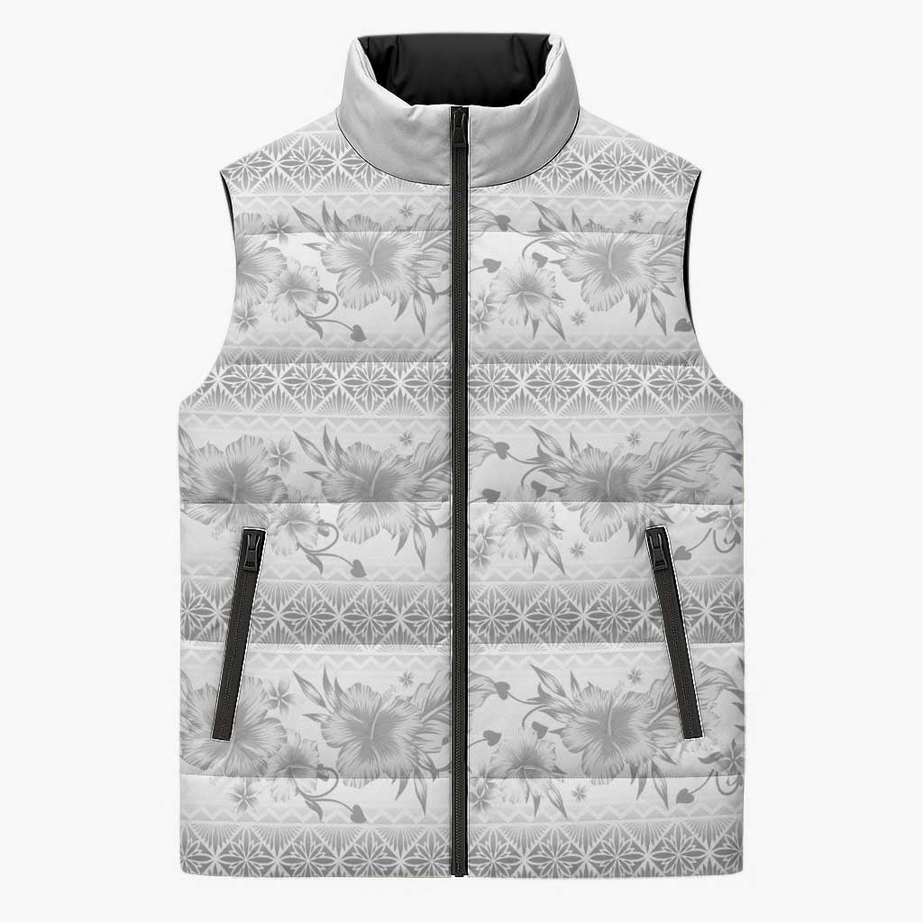 Samoa White Sunday Sleeveless Puffer Jacket Samoan Tapa White Hibiscus LT05 Unisex White - Polynesian Pride