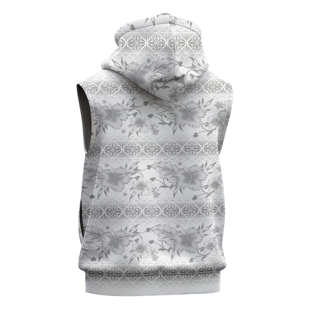 Samoa White Sunday Sleeveless Zip Hoodie Samoan Tapa White Hibiscus LT05 - Polynesian Pride