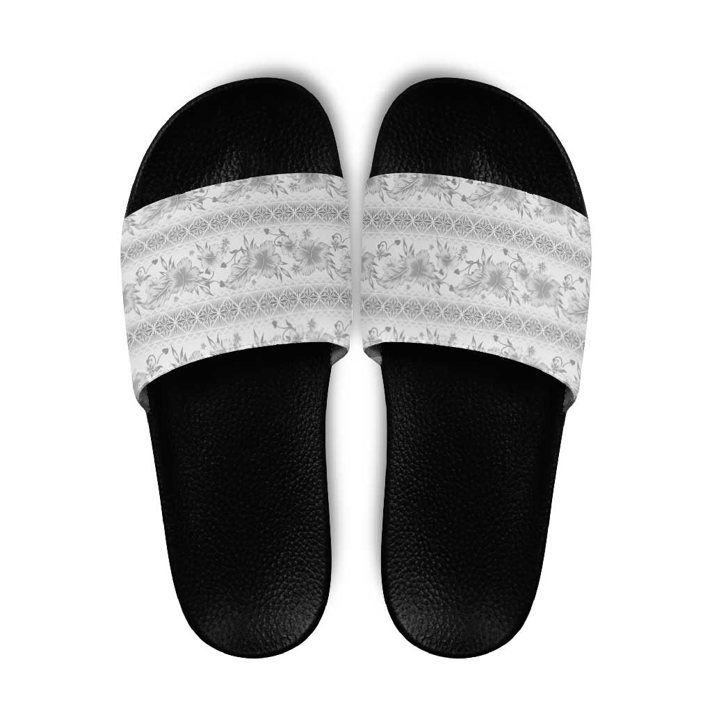 Samoa White Sunday Slide Sandals Samoan Tapa White Hibiscus LT05 White - Polynesian Pride