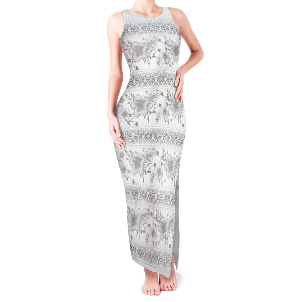 Samoa White Sunday Tank Maxi Dress Samoan Tapa White Hibiscus LT05 Women White - Polynesian Pride