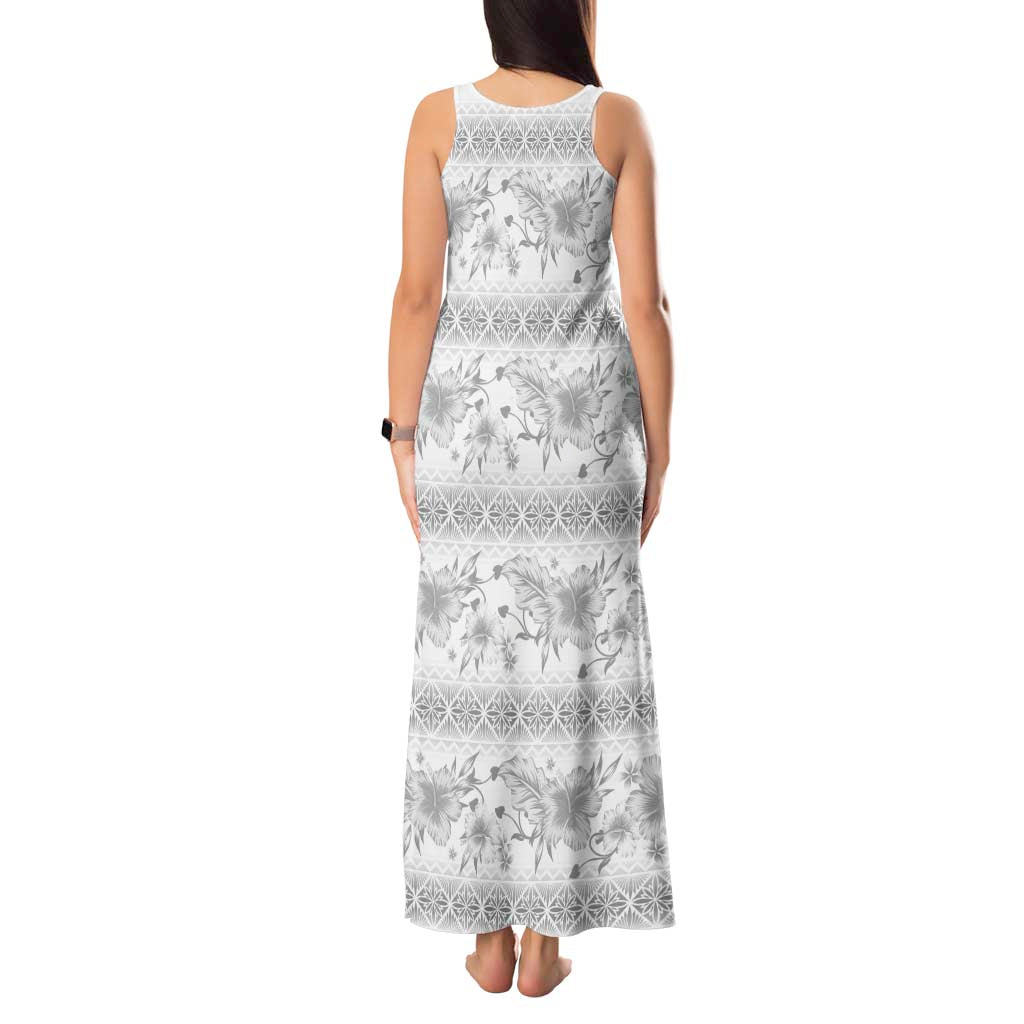 Samoa White Sunday Tank Maxi Dress Samoan Tapa White Hibiscus LT05 - Polynesian Pride