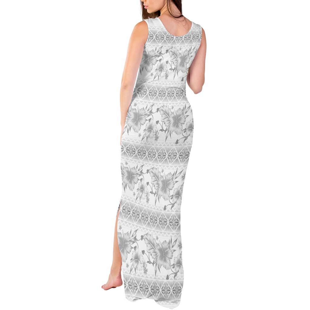 Samoa White Sunday Tank Maxi Dress Samoan Tapa White Hibiscus LT05 - Polynesian Pride