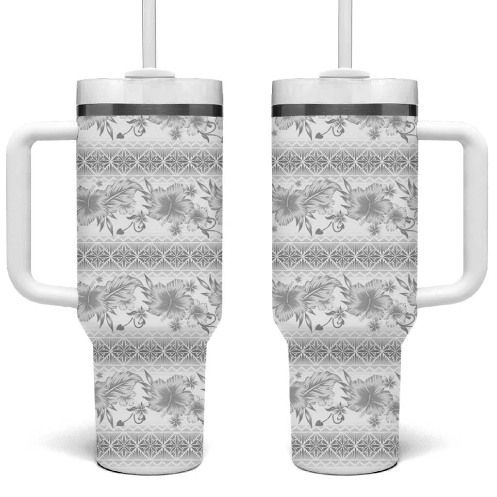 Samoa White Sunday Tumbler With Handle Samoan Tapa White Hibiscus LT05 One Size: 40 oz White - Polynesian Pride