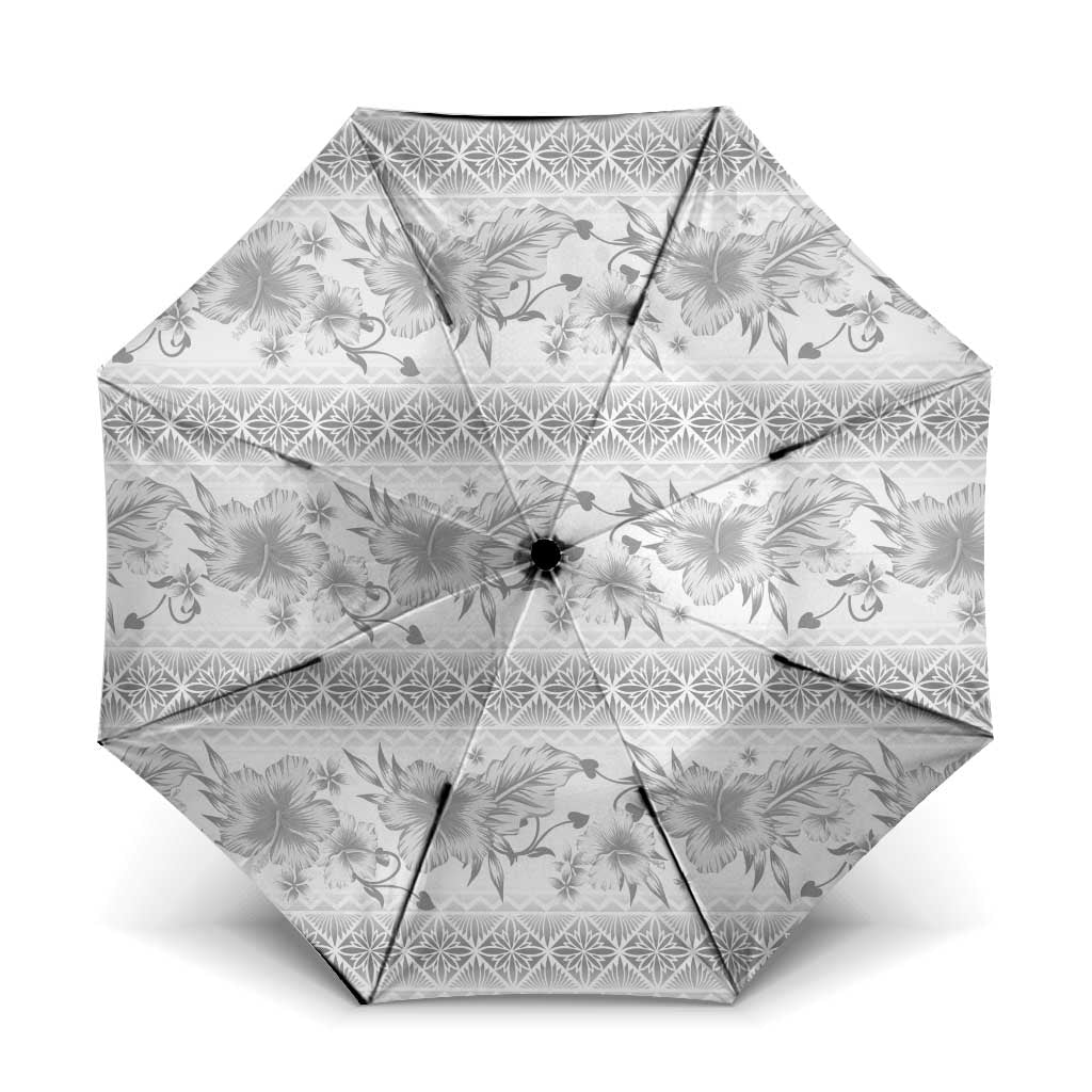 Samoa White Sunday Umbrella Samoan Tapa White Hibiscus LT05 One Size Folded 11.42 inch Opened Diameter 37.4 inch White - Polynesian Pride