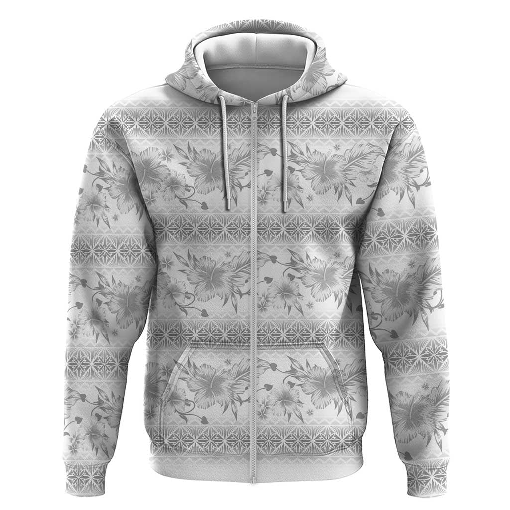 Samoa White Sunday Zip Hoodie Samoan Tapa White Hibiscus LT05 Zip Hoodie White - Polynesian Pride