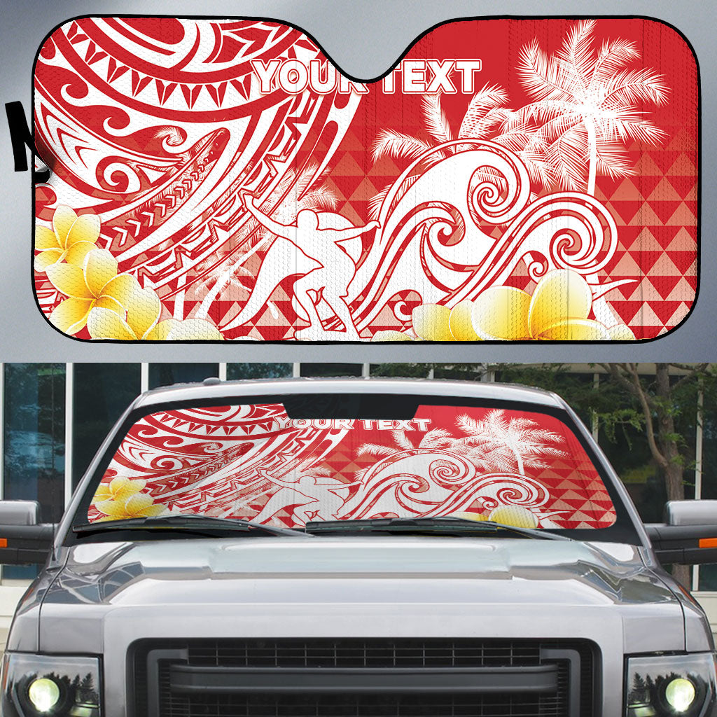 Personalised Tahiti Surfing Auto Sun Shade Polynesian Style LT05 Red - Polynesian Pride