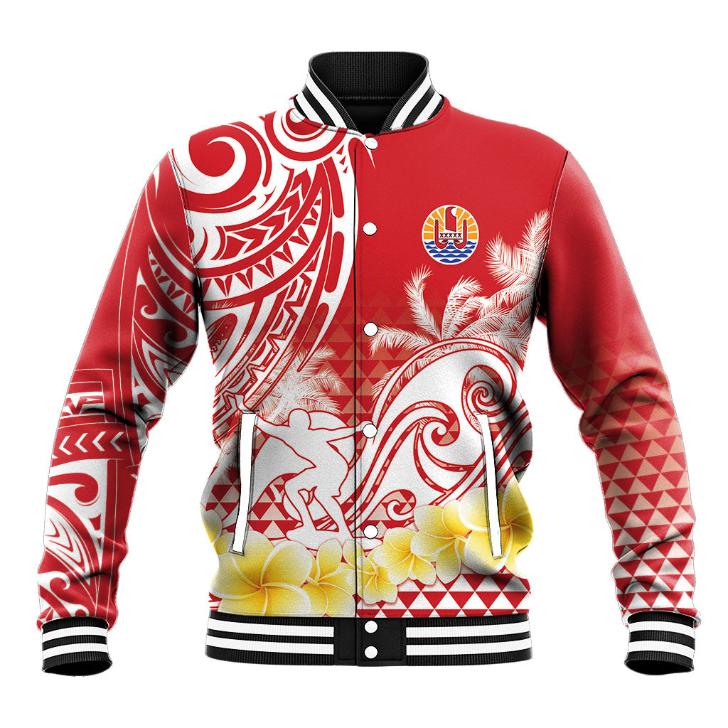 Personalised Tahiti Surfing Baseball Jacket Polynesian Style LT05 Unisex Red - Polynesian Pride