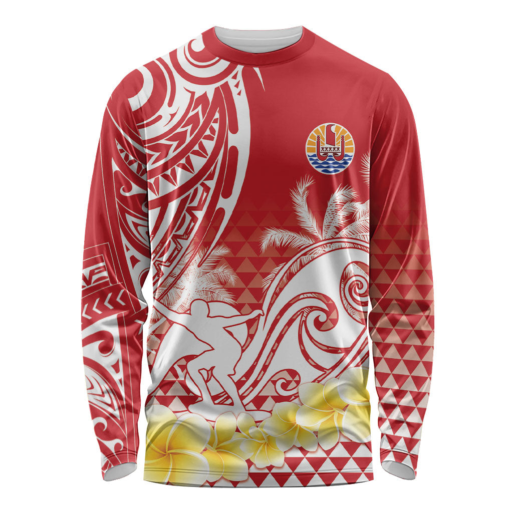 Personalised Tahiti Surfing Long Sleeve Shirt Polynesian Style LT05 Unisex Red - Polynesian Pride
