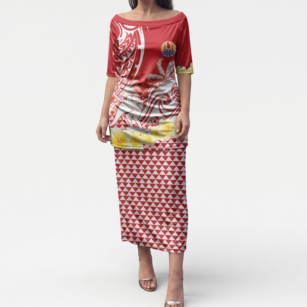 Personalised Tahiti Surfing Puletasi Polynesian Style LT05 Long Dress Red - Polynesian Pride