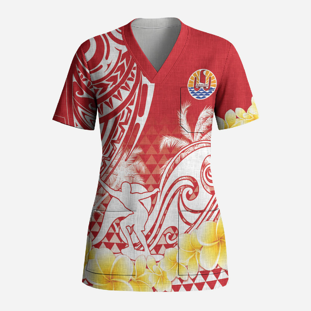 Personalised Tahiti Surfing Scrub Top Polynesian Style LT05 Adult Red - Polynesian Pride