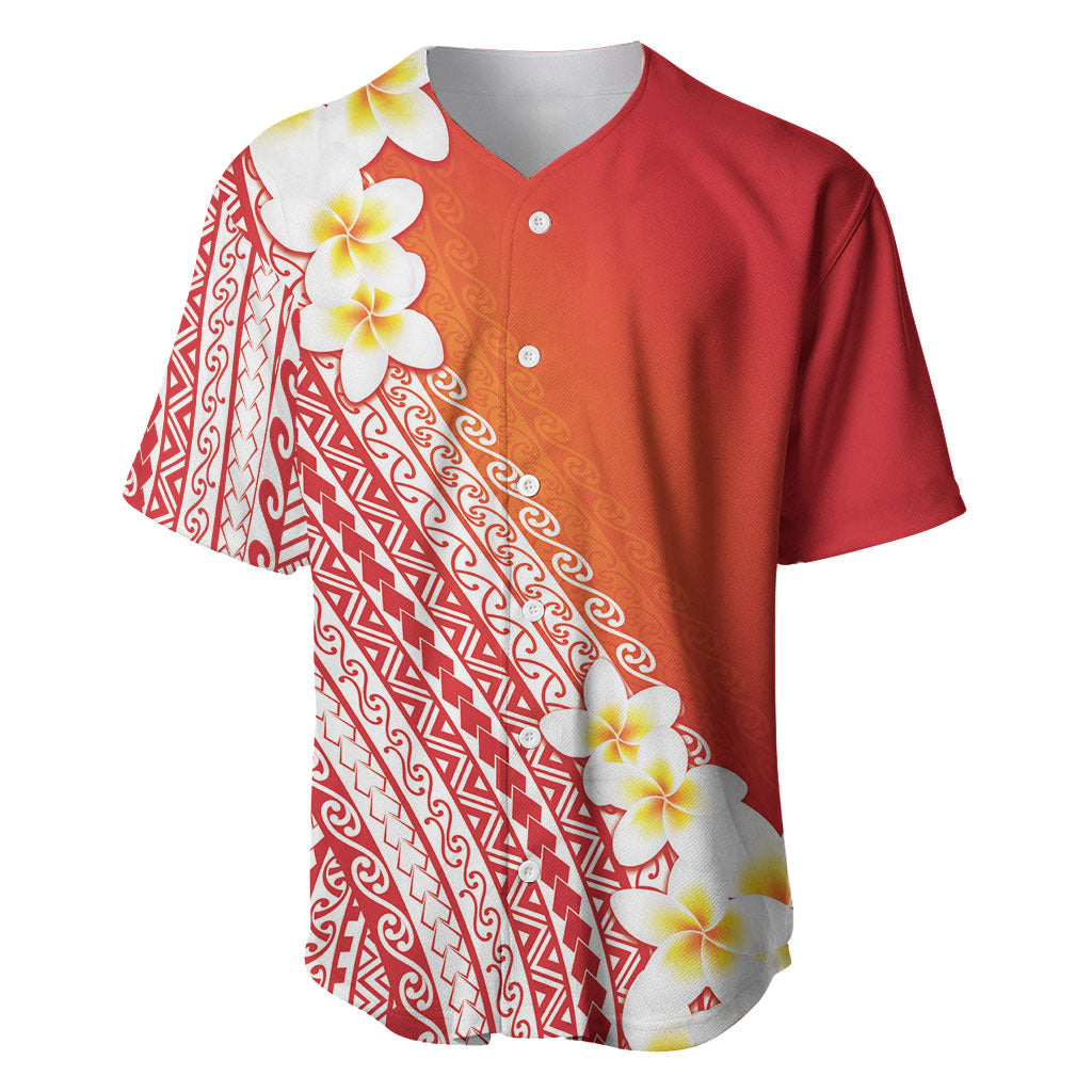 Tahiti Plumeria Tribal Pattern Baseball Jersey Wave Style Red LT05 Red - Polynesian Pride