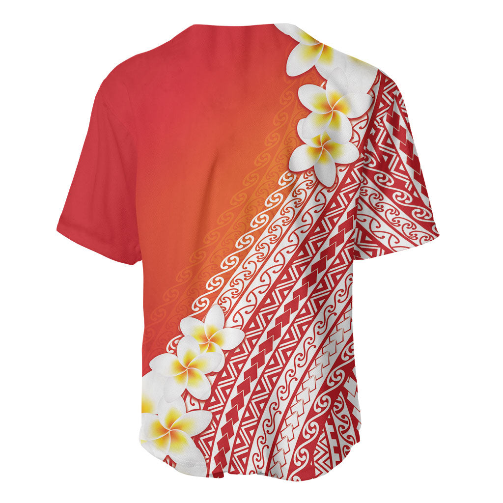 Tahiti Plumeria Tribal Pattern Baseball Jersey Wave Style Red LT05 - Polynesian Pride