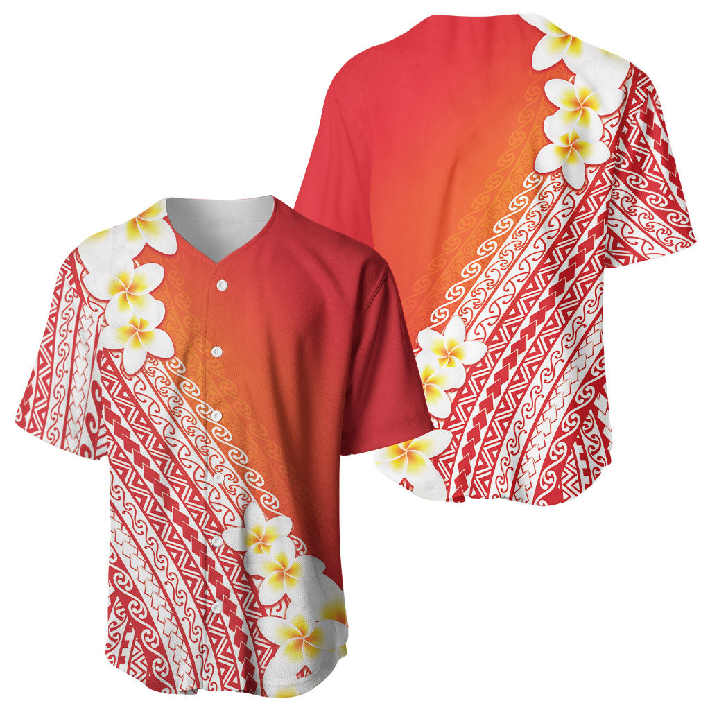 Tahiti Plumeria Tribal Pattern Baseball Jersey Wave Style Red LT05 - Polynesian Pride