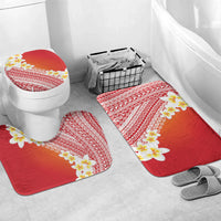 Tahiti Plumeria Tribal Pattern Bathroom Set Wave Style Red LT05 Mat Set Only (3 pcs) One Size Red - Polynesian Pride