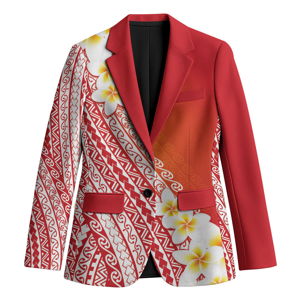 Tahiti Plumeria Tribal Pattern Blazer Wave Style Red LT05 Unisex Red - Polynesian Pride