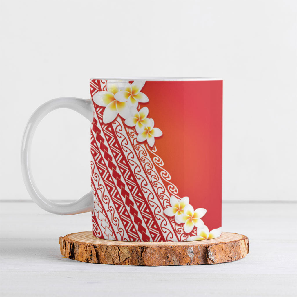 Tahiti Plumeria Tribal Pattern Ceramic Mug Wave Style Red LT05 Red - Polynesian Pride
