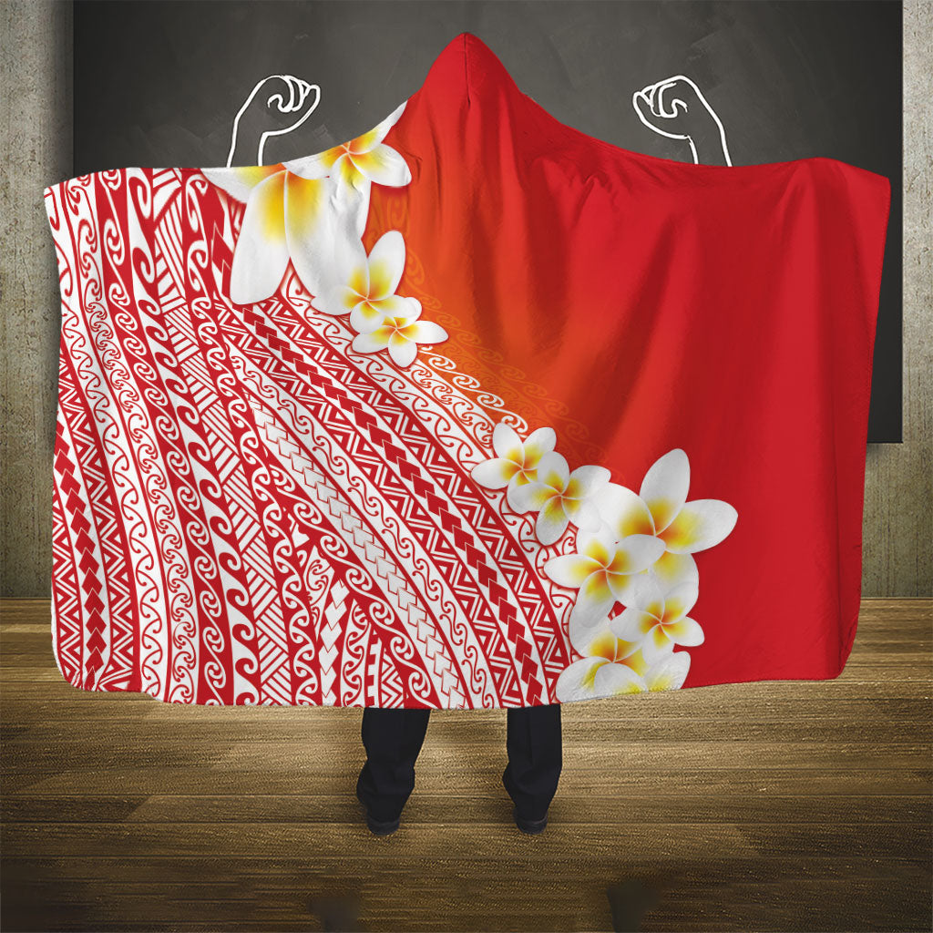 Tahiti Plumeria Tribal Pattern Hooded Blanket Wave Style Red LT05 - Polynesian Pride