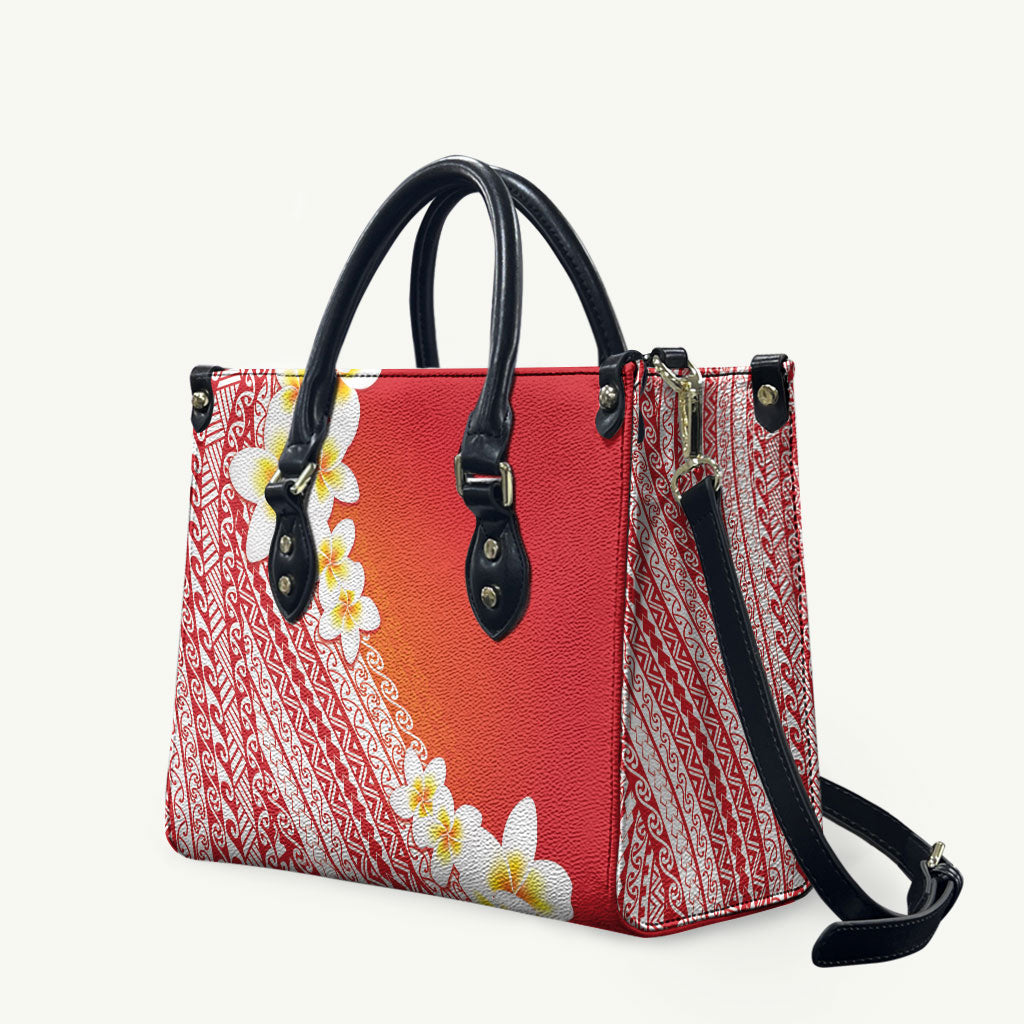 Tahiti Plumeria Tribal Pattern Leather Bag Wave Style Red LT05 Red - Polynesian Pride