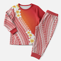 Tahiti Plumeria Tribal Pattern Christmas Pajama Set Wave Style Red