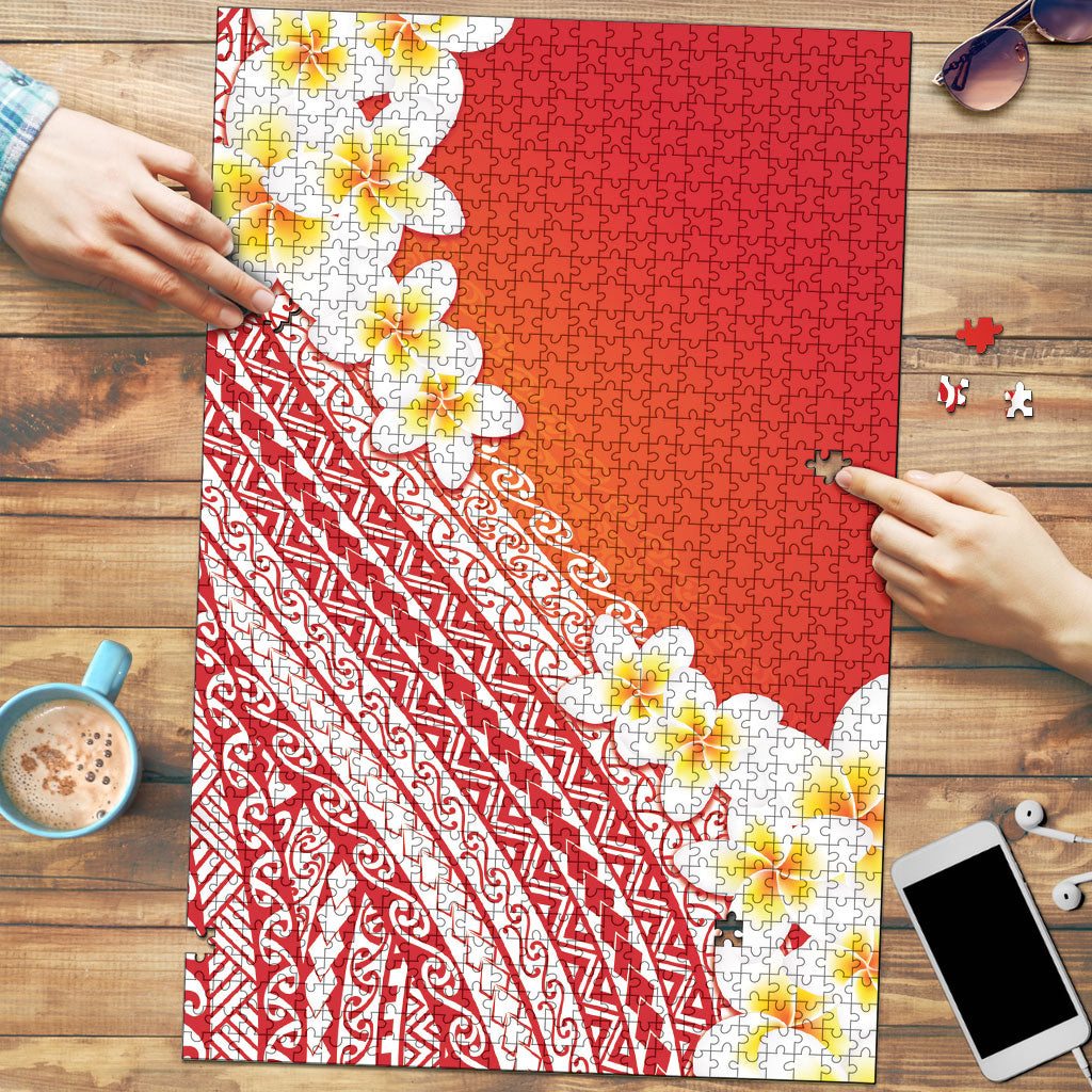 Tahiti Plumeria Tribal Pattern Puzzle Wave Style Red LT05 Red - Polynesian Pride