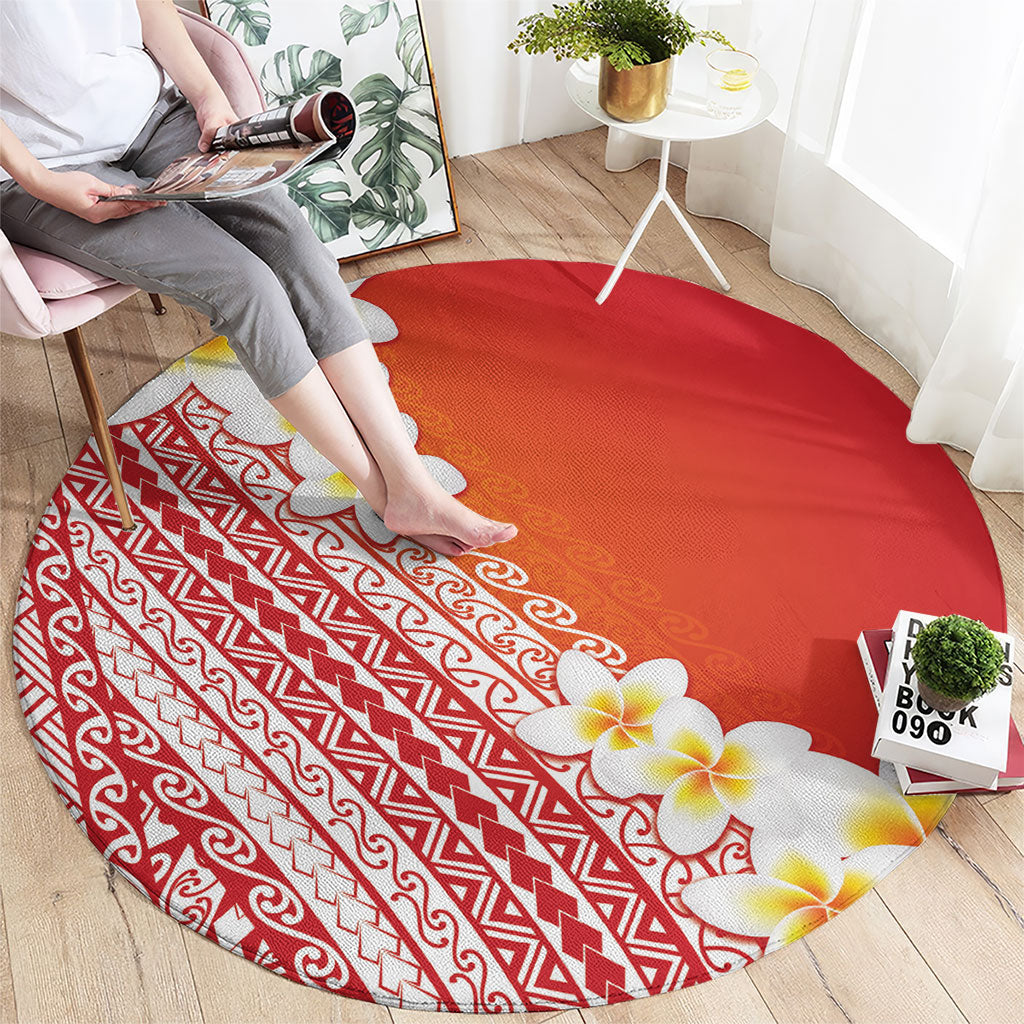 Tahiti Plumeria Tribal Pattern Round Carpet Wave Style Red LT05 - Polynesian Pride