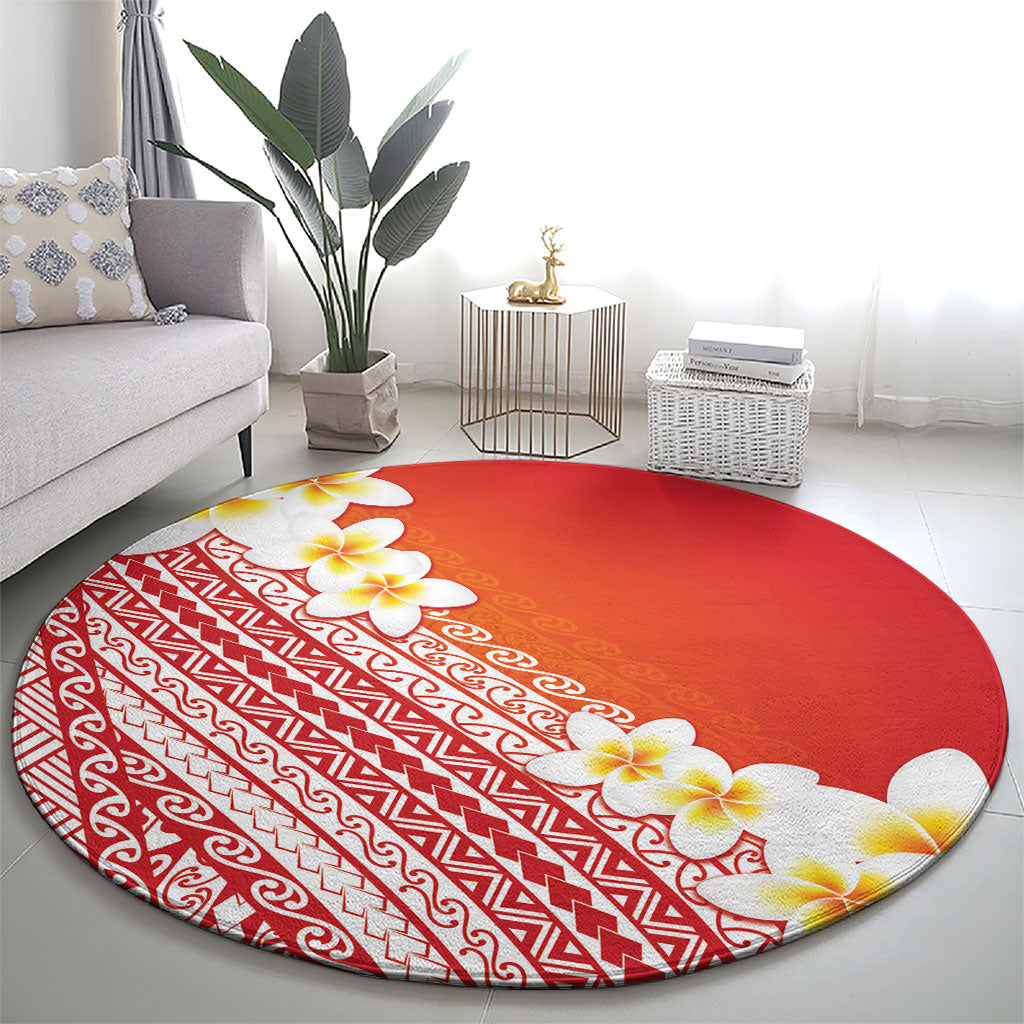 Tahiti Plumeria Tribal Pattern Round Carpet Wave Style Red LT05 - Polynesian Pride