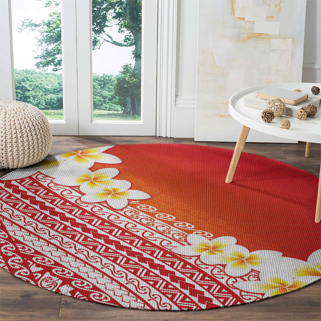 Tahiti Plumeria Tribal Pattern Round Carpet Wave Style Red LT05 - Polynesian Pride