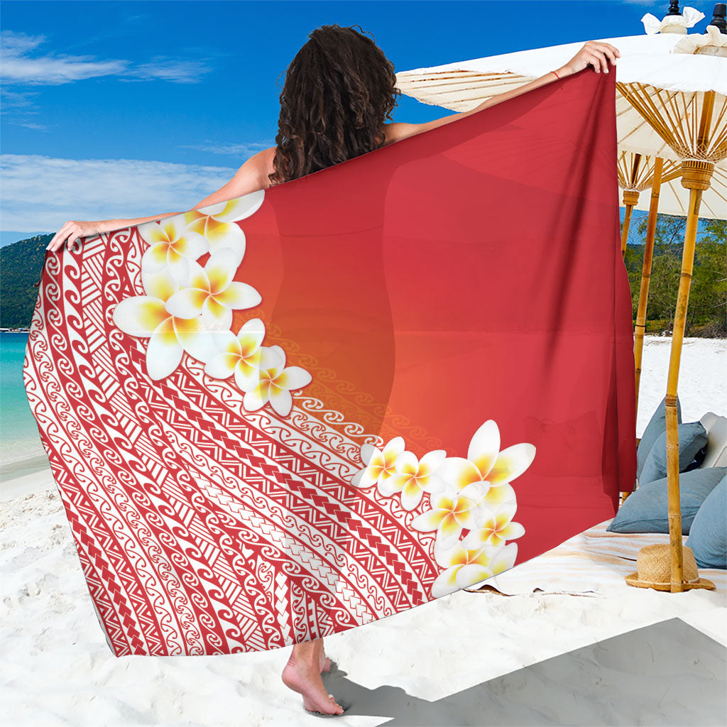 Tahiti Plumeria Tribal Pattern Sarong Wave Style Red LT05 One Size 44 x 66 inches Red - Polynesian Pride