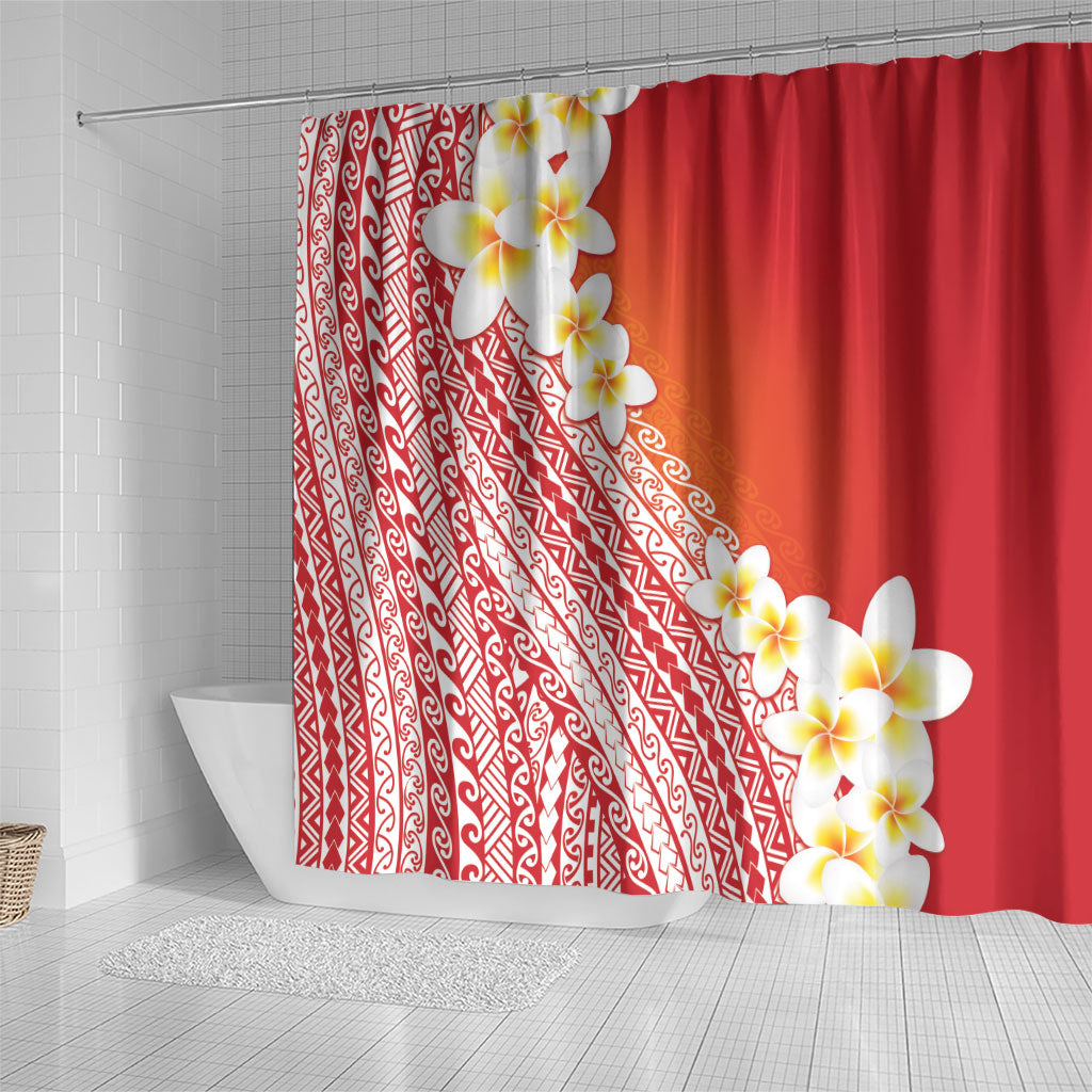 Tahiti Plumeria Tribal Pattern Shower Curtain Wave Style Red LT05 - Polynesian Pride