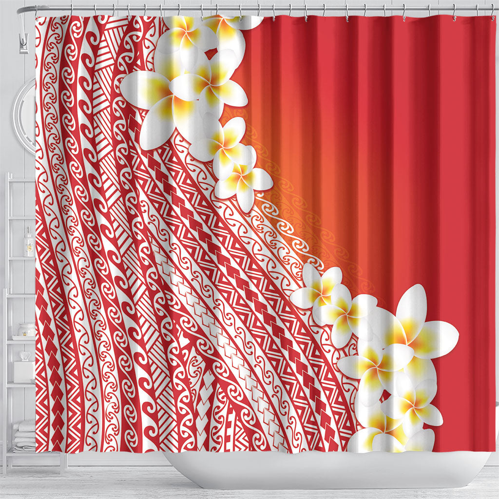 Tahiti Plumeria Tribal Pattern Shower Curtain Wave Style Red LT05 - Polynesian Pride