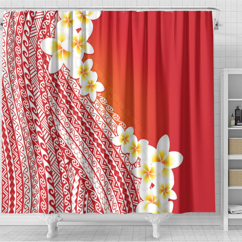 Tahiti Plumeria Tribal Pattern Shower Curtain Wave Style Red LT05 - Polynesian Pride