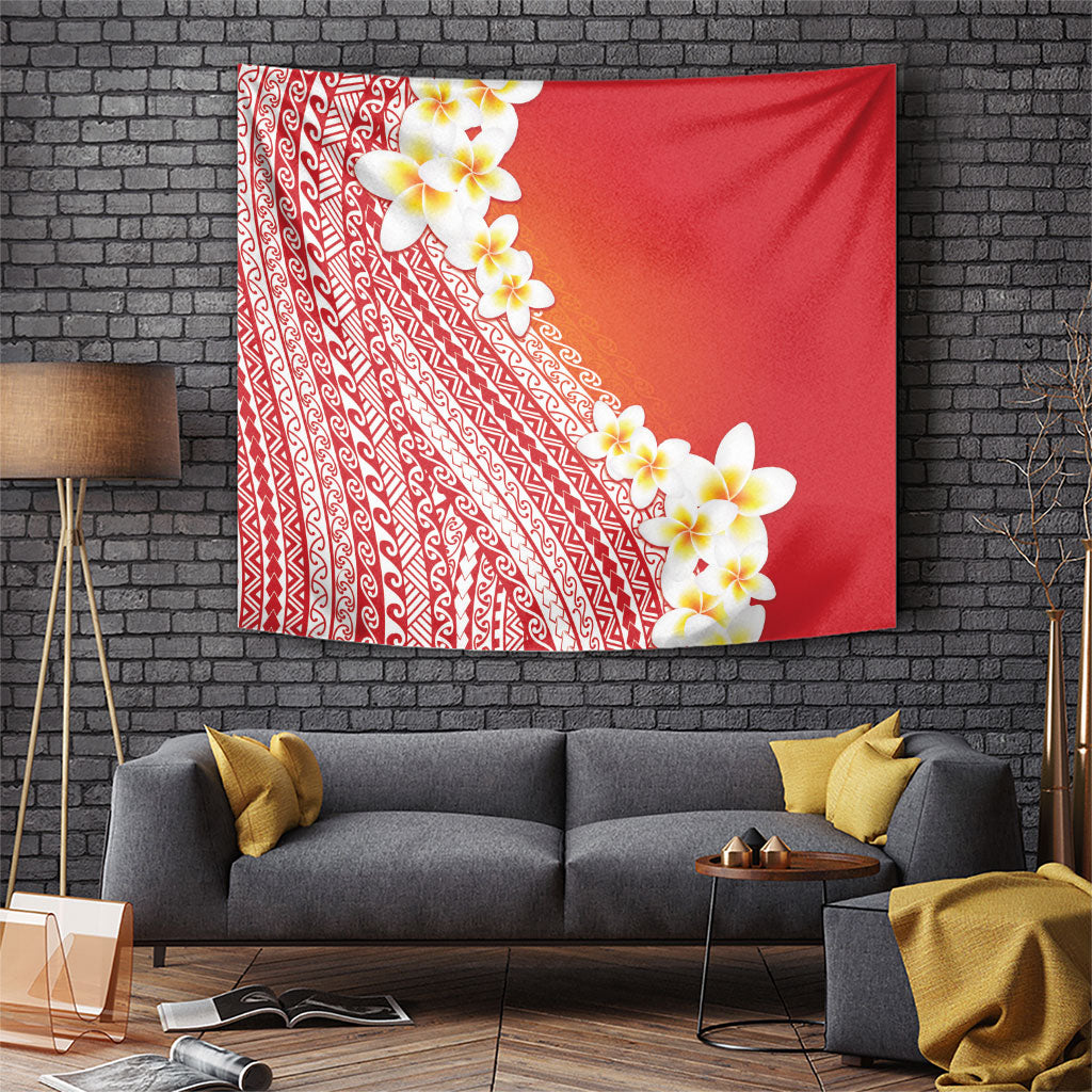 Tahiti Plumeria Tribal Pattern Tapestry Wave Style Red LT05 Red - Polynesian Pride