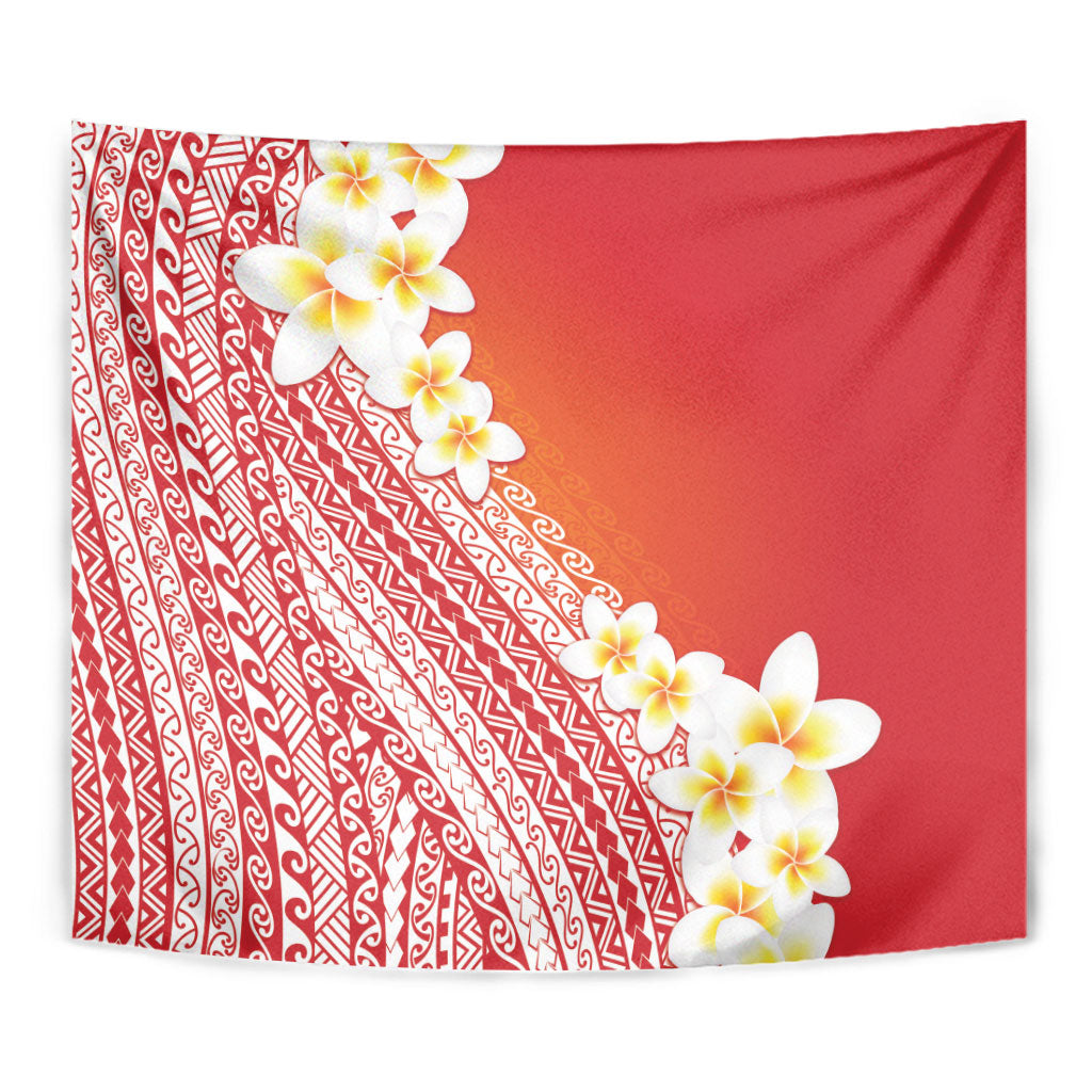 Tahiti Plumeria Tribal Pattern Tapestry Wave Style Red LT05 - Polynesian Pride