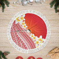 Tahiti Plumeria Tribal Pattern Tree Skirt Wave Style Red