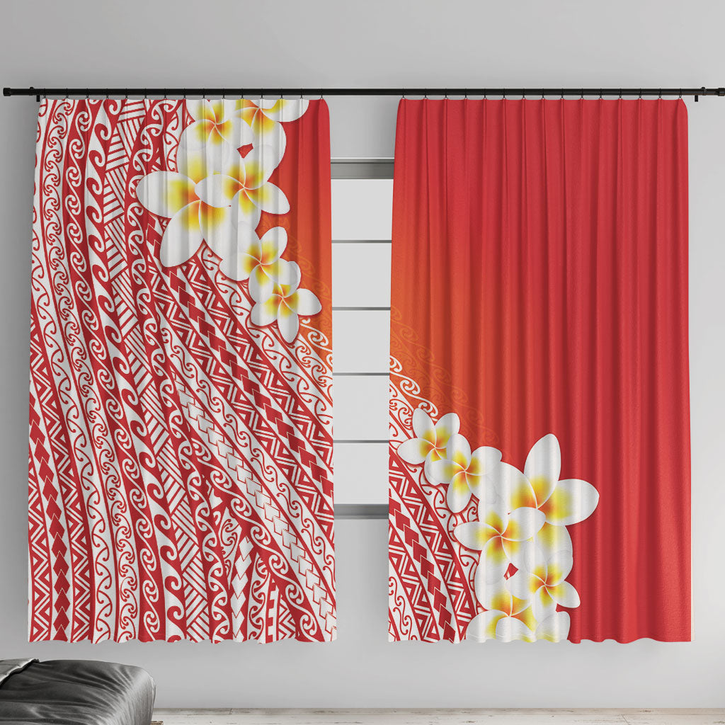 Tahiti Plumeria Tribal Pattern Window Curtain Wave Style Red LT05 With Hooks Red - Polynesian Pride