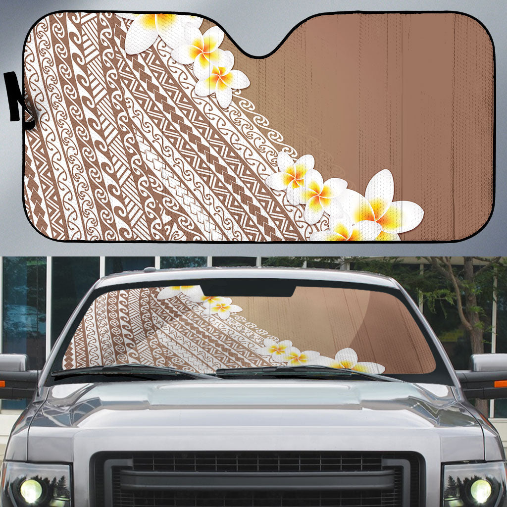 Tahiti Plumeria Tribal Pattern Auto Sun Shade Wave Style Brown LT05 Brown - Polynesian Pride
