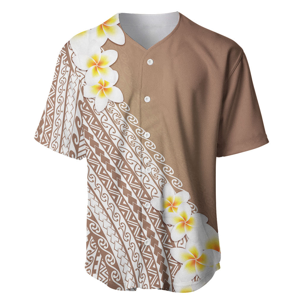 Tahiti Plumeria Tribal Pattern Baseball Jersey Wave Style Brown LT05 Brown - Polynesian Pride