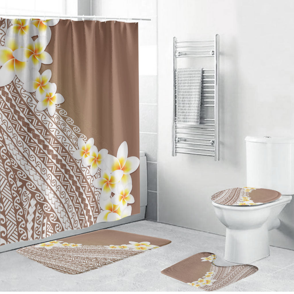 Tahiti Plumeria Tribal Pattern Bathroom Set Wave Style Brown LT05 Bathroom Set (4 pcs) Brown - Polynesian Pride