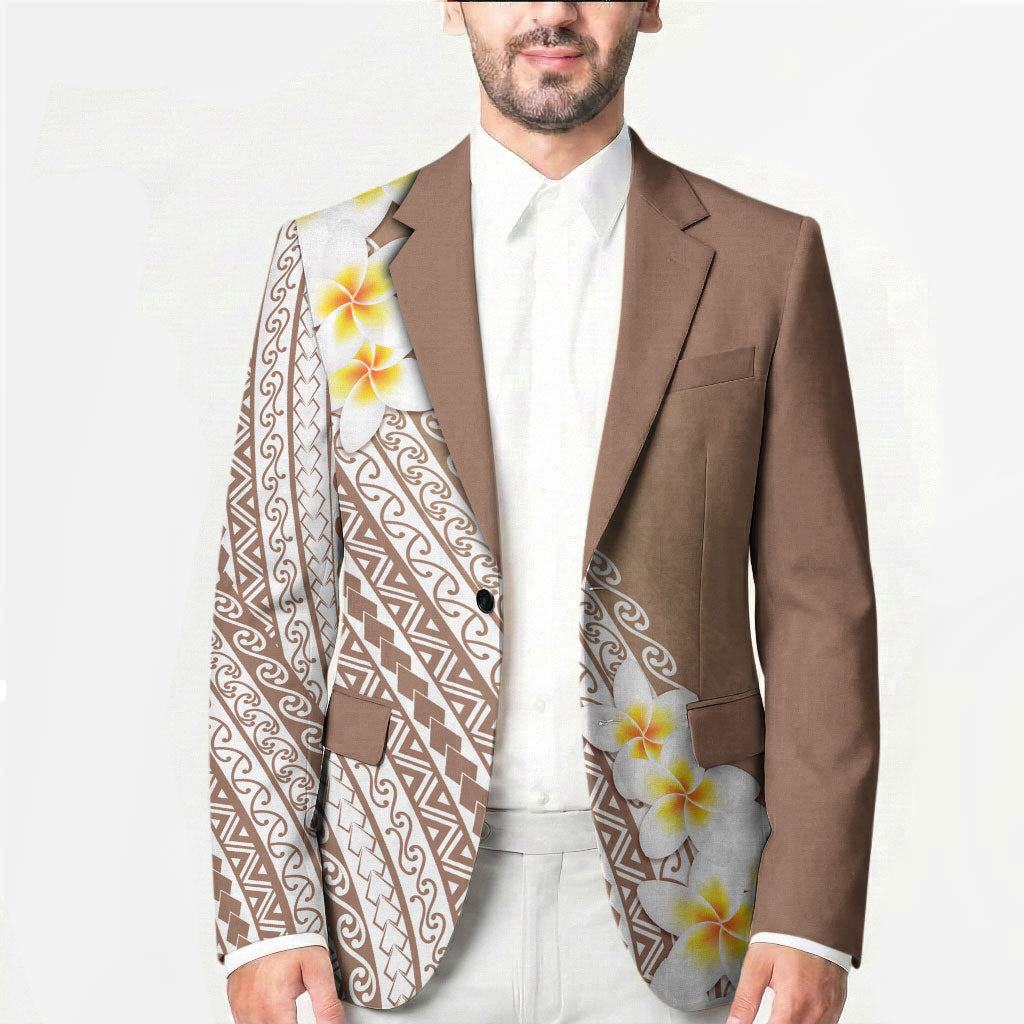Tahiti Plumeria Tribal Pattern Blazer Wave Style Brown LT05 - Polynesian Pride