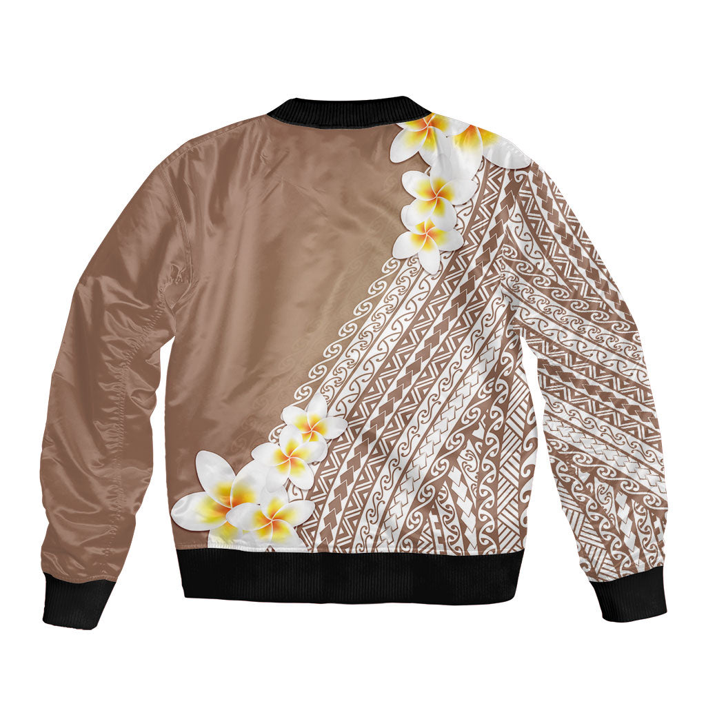 Tahiti Plumeria Tribal Pattern Bomber Jacket Wave Style Brown LT05 - Polynesian Pride