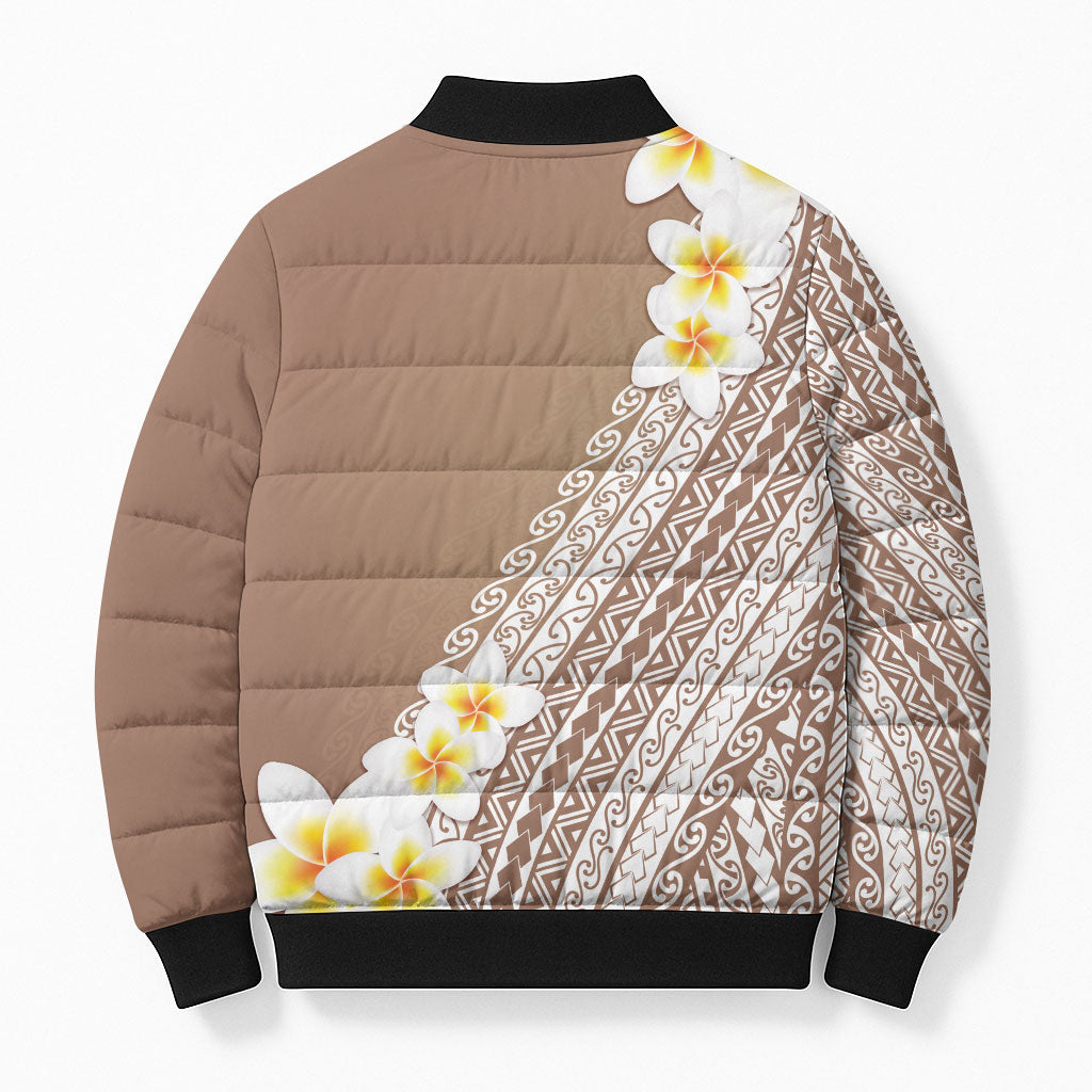 Tahiti Plumeria Tribal Pattern Bomber Puffer Jacket Wave Style Brown LT05 - Polynesian Pride