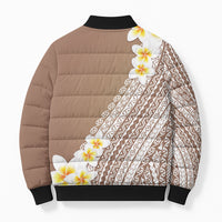 Tahiti Plumeria Tribal Pattern Bomber Puffer Jacket Wave Style Brown LT05 - Polynesian Pride