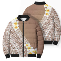 Tahiti Plumeria Tribal Pattern Bomber Puffer Jacket Wave Style Brown LT05 - Polynesian Pride
