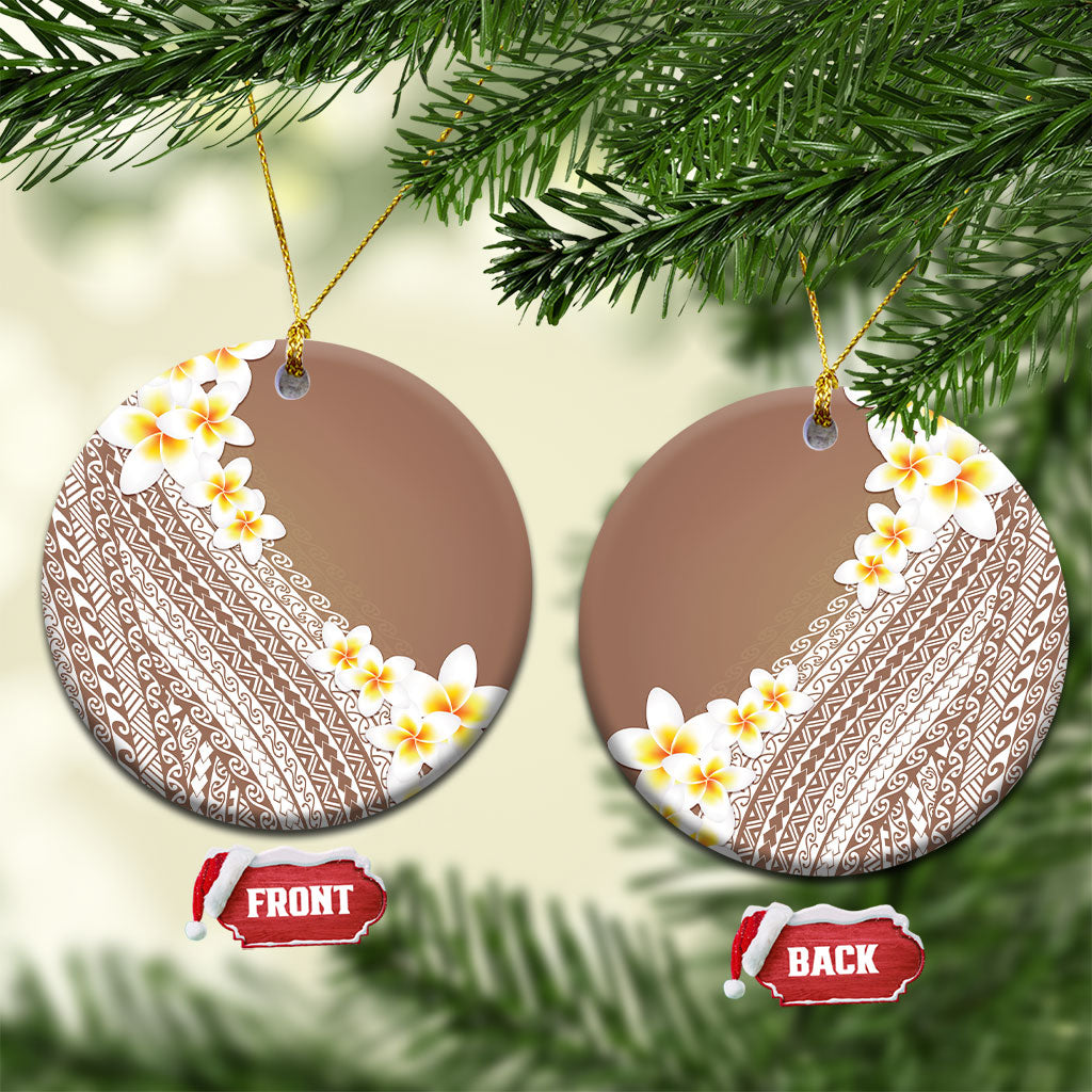 Tahiti Plumeria Tribal Pattern Ceramic Ornament Wave Style Brown