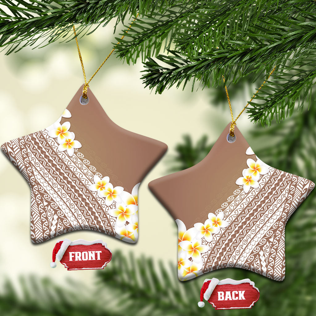 Tahiti Plumeria Tribal Pattern Ceramic Ornament Wave Style Brown