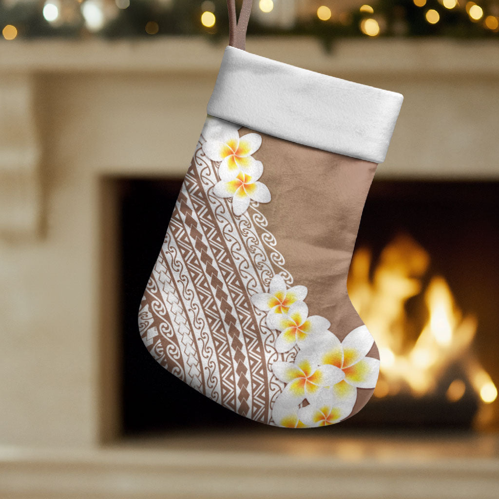 Tahiti Plumeria Tribal Pattern Christmas Stocking Wave Style Brown