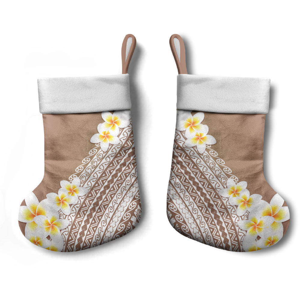 Tahiti Plumeria Tribal Pattern Christmas Stocking Wave Style Brown