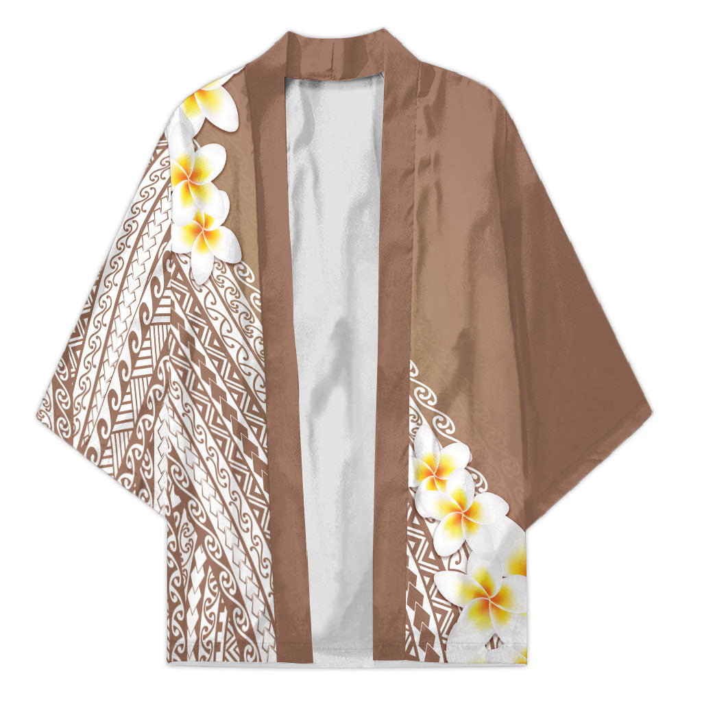 Tahiti Plumeria Tribal Pattern Kimono Wave Style Brown LT05 Unisex Brown - Polynesian Pride