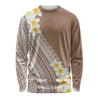 Tahiti Plumeria Tribal Pattern Long Sleeve Shirt Wave Style Brown LT05 Unisex Brown - Polynesian Pride